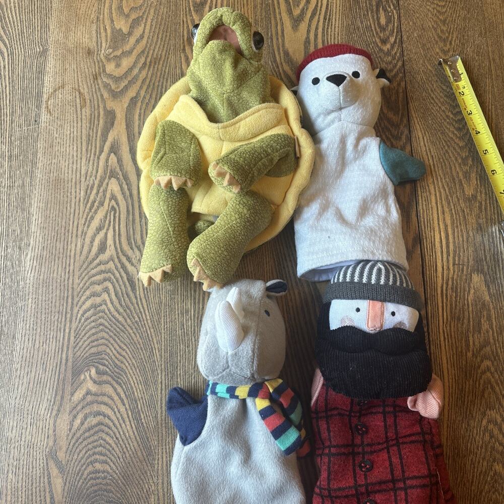 4 Piece Plush Puppets 1 Folkmanis 3 No Brand Pre Owned Man Rhino Turtle Bear